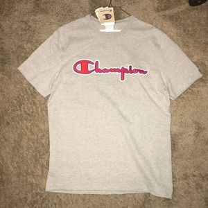 champion shirt (grey with red and blue)